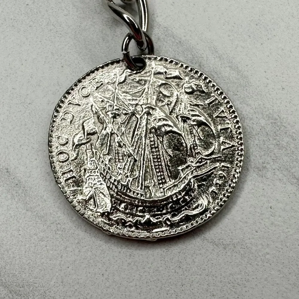 Coin Charm Silver Tone Metal Chain Link Belt Small (S) Classical Y2K Edgy ⚡